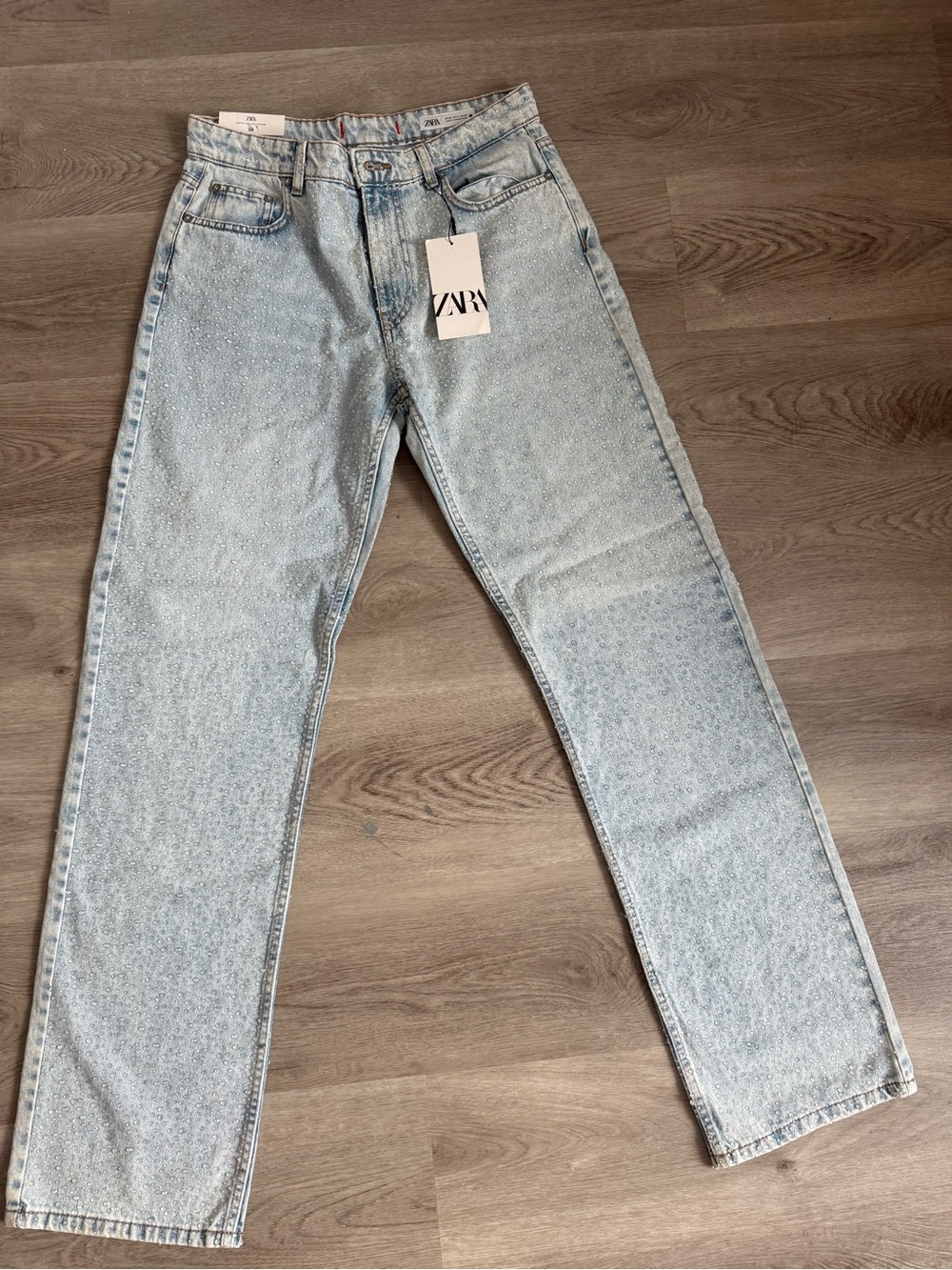 ZARA Women's Straight Jeans - Light Blue Acid Wash